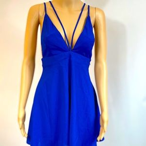 Blue loose mini dress with spaghetti straps